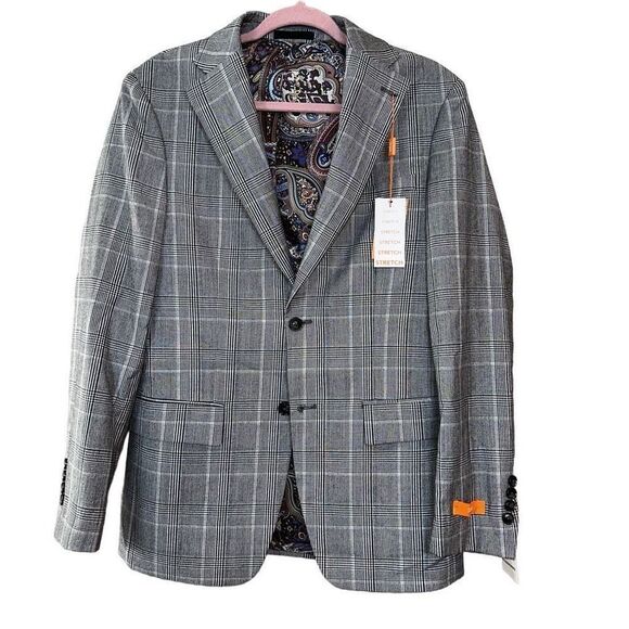 Tallia Men's Gray Plaid Slim-Fit Long-Sleeve Button-Front Suit Jacket Size 36R N - Picture 2 of 8